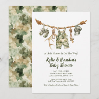 Hunting Clothesline Camo Boy Baby Shower Invitation