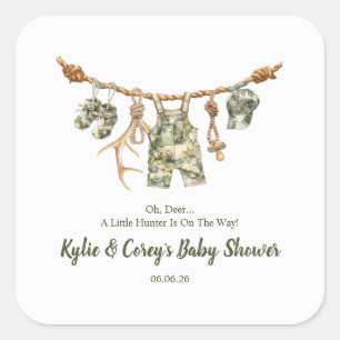 Hunting Clothesline Camo Boy Baby Shower Square Sticker