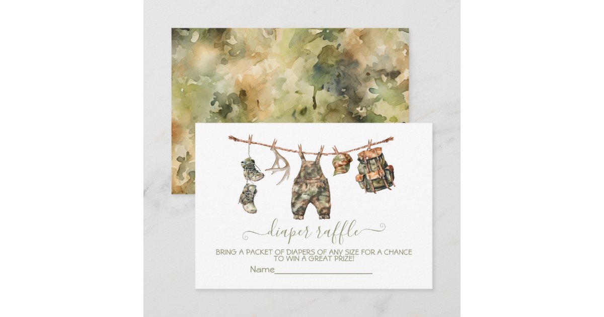 Clothes Line Raffle Hunting clothesline Diaper Raffle card | Zazzle