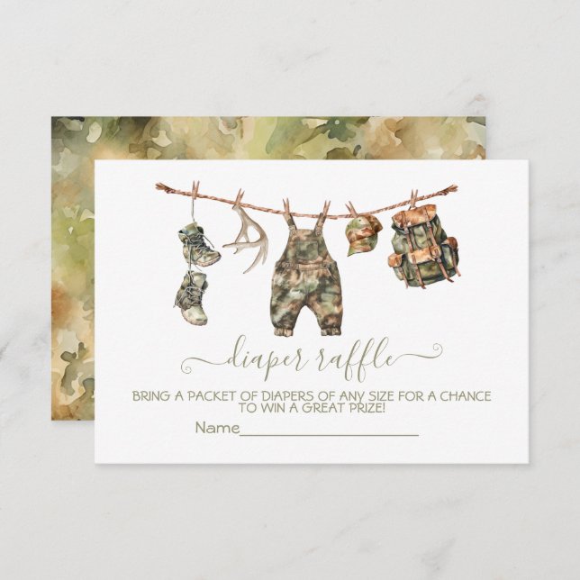 Hunting clothesline Diaper Raffle card (Front/Back)