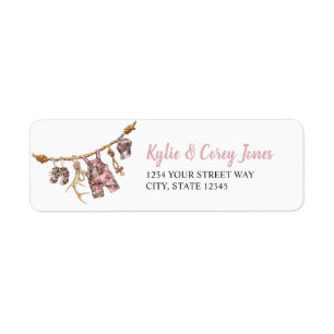 Hunting Clothesline Pink Camo Girl Baby Shower Label