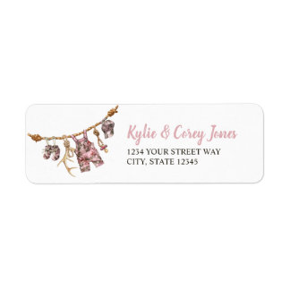 Hunting Clothesline Pink Camo Girl Baby Shower Label