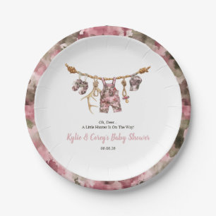 Hunting Clothesline Pink Camo Girl Baby Shower Paper Plates