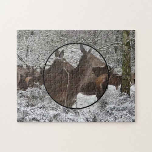 Hunting Cow Elk Scope View Winter Rut Forest Jigsa Jigsaw Puzzle