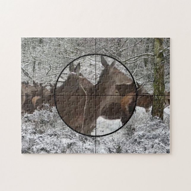 Hunting Cow Elk Scope View Winter Rut Forest Jigsa Jigsaw Puzzle (Horizontal)