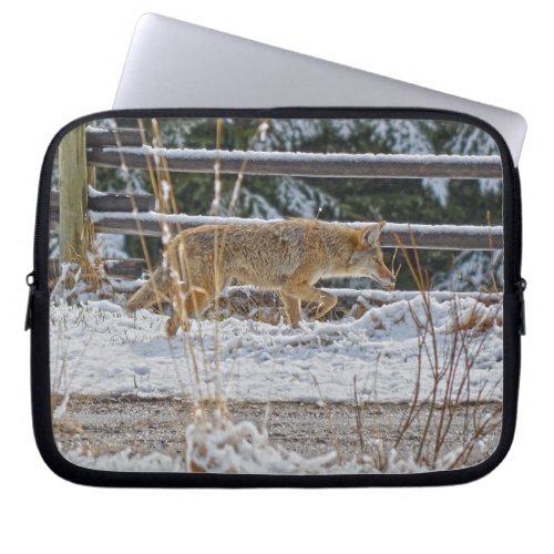 Hunting Coyote and Winter Snow Wildlife Art Laptop Sleeve