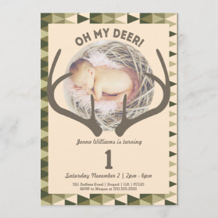 Hunting Creamy Camo Girl's Antlers Birthday Invitation
