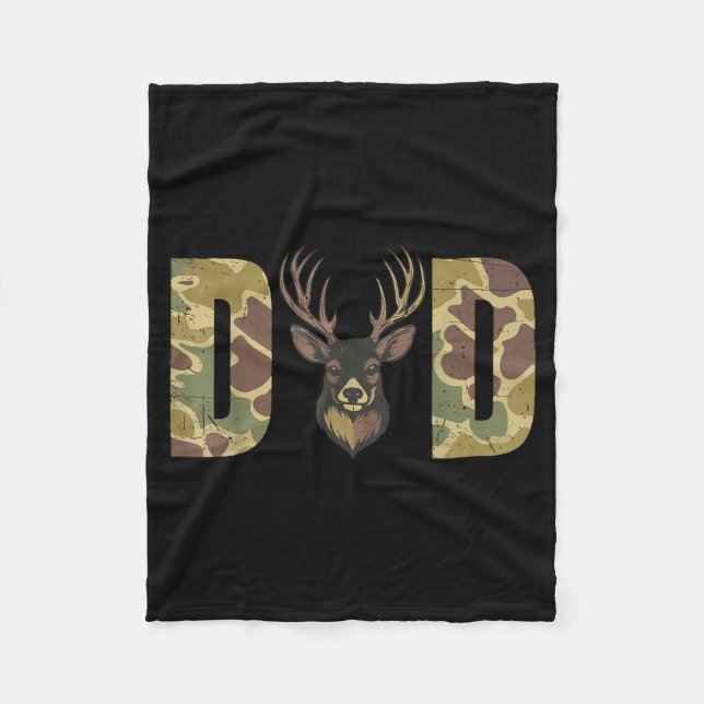 Hunting Dad Camo Deer Hunting Gift From Son Daught Fleece Blanket (Front)