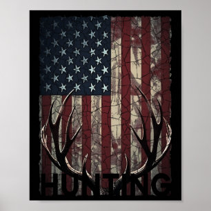 Hunting Deer American Flag Wild Outdoor Hunter Poster