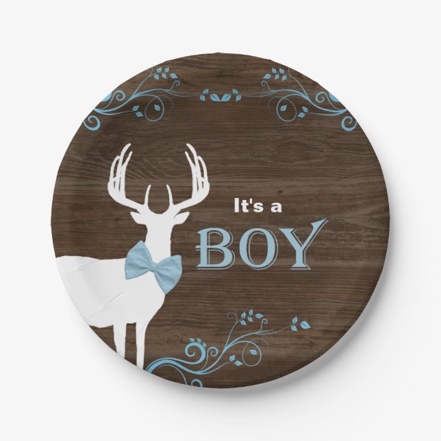 Hunting Deer Boy Baby Shower Paper Plates (Front)