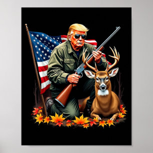 Hunting Deer Season Vintage Trump Usa Flag Camoufl Poster