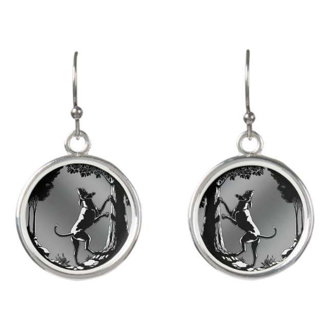 Hunting Dog Earrings Hound Dog Art Jewelry  (Front)