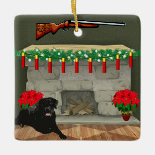 Hunting Dog Shotgun Shell Lights Christmas Ceramic Ornament