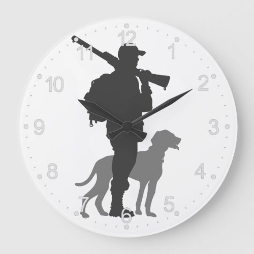 Hunting dog with hunter _ Choose background color Large Clock