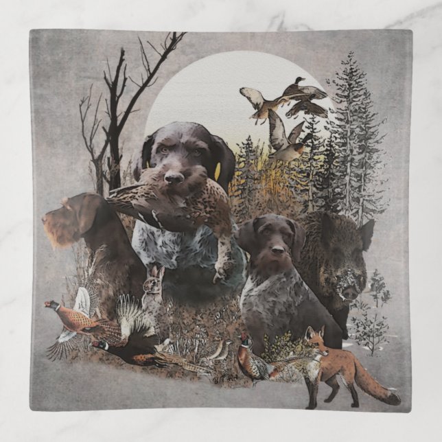 Hunting dogs, Deutsch Drahthaar  Trinket Tray (Front)