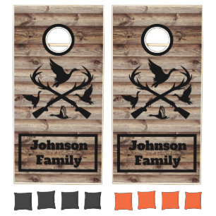 Hunting Duck Deer Rack Rifle Customizable Name Cornhole Set
