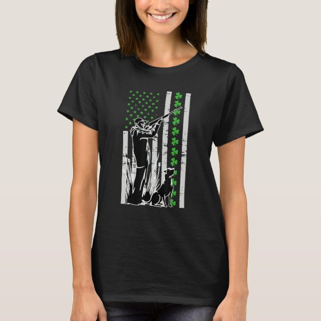 Hunting Duck With Gun St Patricks Day Usa Flag Hun T-Shirt (Front)