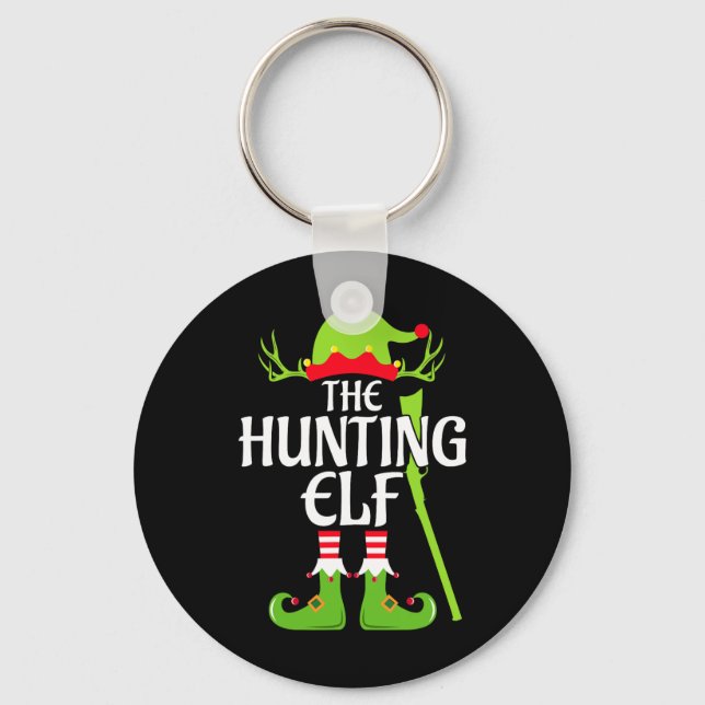 Hunting Elf Matching Family Group Christmas Party  Keychain (Front)