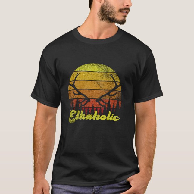 Hunting Elkaholic Hunters Retro Men Wilderness Hun T-Shirt (Front)
