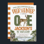Hunting First Birthday Invitation<br><div class="desc">Camo,  Cake and some fun celebrate your favorite little Deer Hunter turning ONE!

A fun first birthday invitation for your little one!</div>