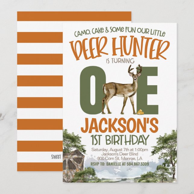 Hunting First Birthday Invitation – Personalized  (Front/Back)