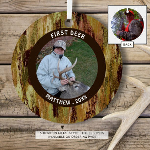 Hunting FIRST DEER Photo Camouflage Personalized Metal Ornament