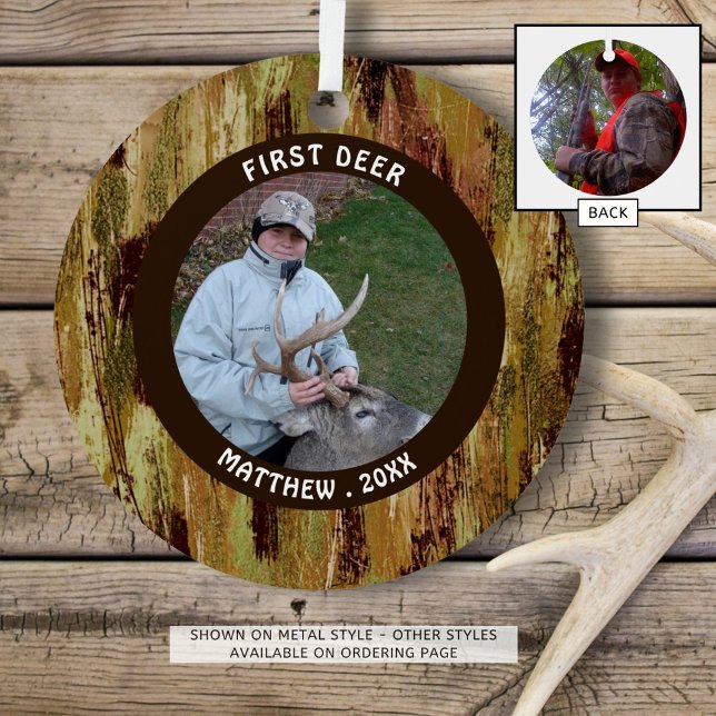 Hunting FIRST DEER Photo Camouflage Personalized Metal Ornament (Creator Uploaded)