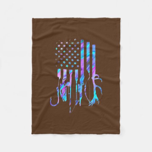 Hunting Fishing American Flag Hologram  Fleece Blanket