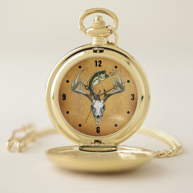 Hunting Fishing Bass Deer Pocket Watch (Inside)