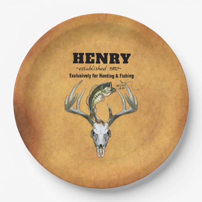 Hunting Fishing Birthday Party Paper Plates (Front)