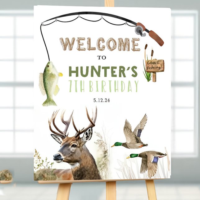 Hunting Fishing birthday party welcome sign, Hunti Foam Board (Creator Uploaded)