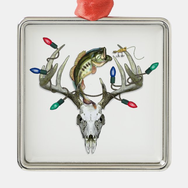 Hunting Fishing Christmas Lights Metal Ornament (Front)