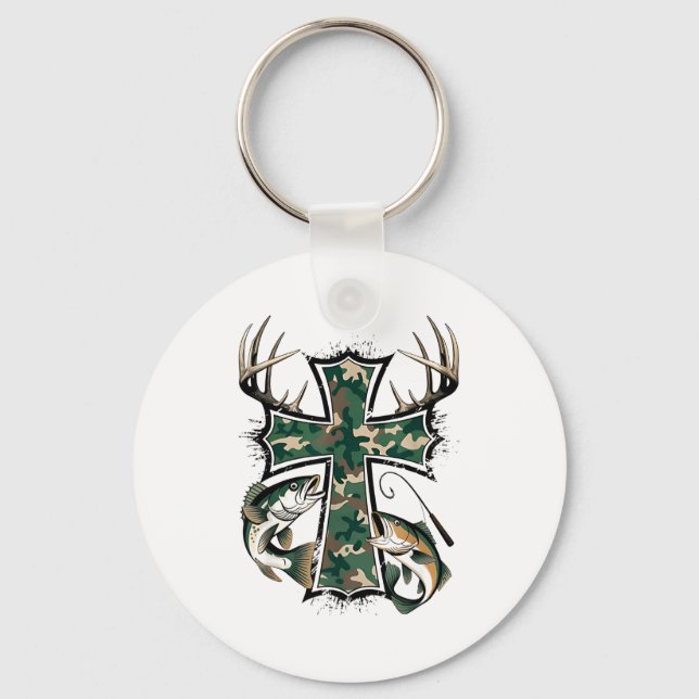 Hunting Fishing Faith - Christian Hunter Fisherman Keychain (Front)