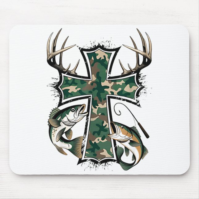 Hunting Fishing Faith - Christian Hunter Fisherman Mouse Pad (Front)