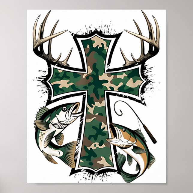Hunting Fishing Faith - Christian Hunter Fisherman Poster (Front)