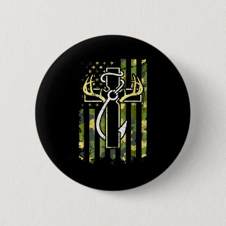 Hunting Fishing Faith Cross Deer Antlers American Button
