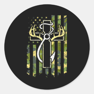 Hunting Fishing Faith Cross Deer Antlers American Classic Round Sticker