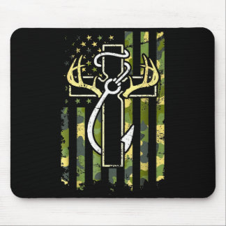 Hunting Fishing Faith Cross Deer Antlers American Mouse Pad