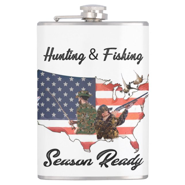 Hunting & Fishing  T-Shirt Trucker Hat Button Tape Flask (Front)