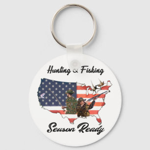 Hunting & Fishing  T-Shirt Trucker Hat Button Tape Keychain