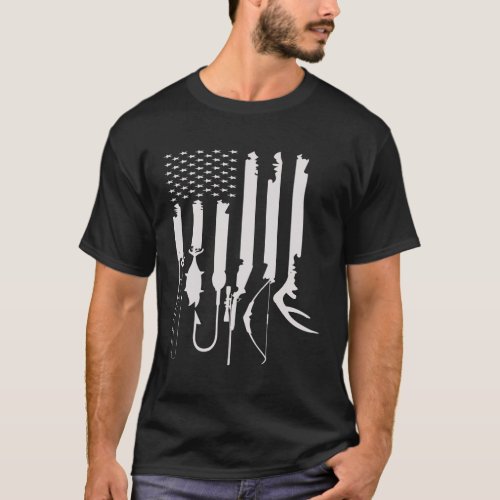 Hunting Fishing Usa Flag American Themed Decor T_Shirt
