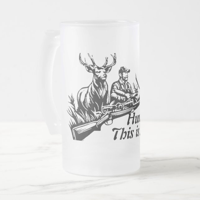 Hunting Frosted Glass Beer Mug (Front Left)