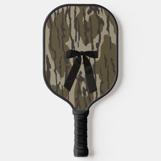 Hunting Girl Bottom Lands Camo Black Bow Ribbon Pickleball Paddle (Front)