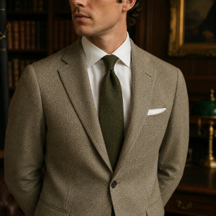 Hunting Green Herringbone Tweed Neck Tie