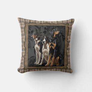 hunting hound dogs on plaid throw pillow