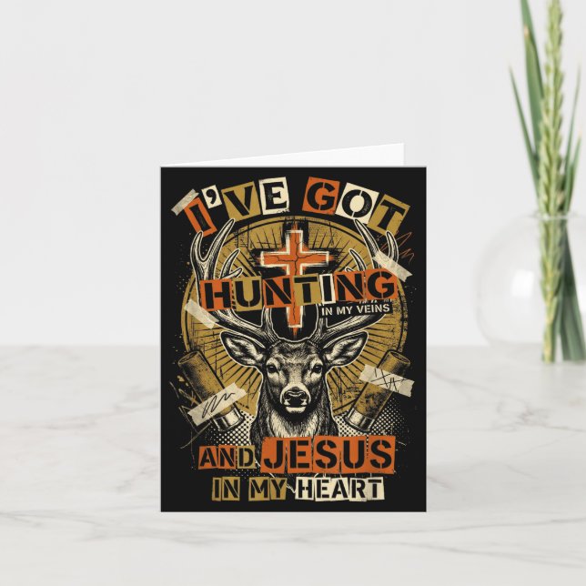 Hunting In My Veins Jesus In Heart Christian Deer  Card (Front)
