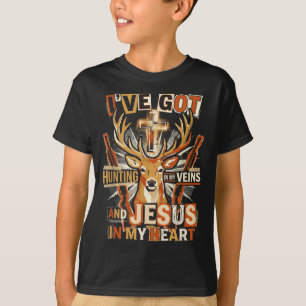 Hunting In My Veins Jesus In Heart Christian Deer T-Shirt