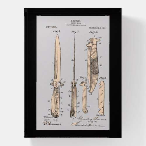 Hunting Knife Patent Illustration Paperweight