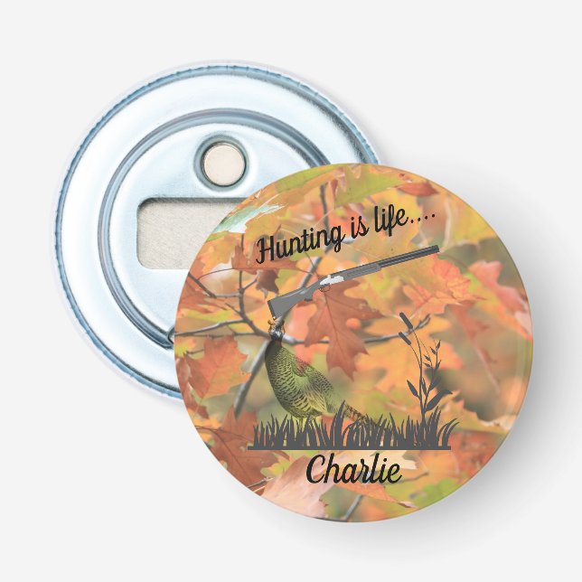 Hunting Life Ring Necked Pheasant and Shotgun Bottle Opener (Front)