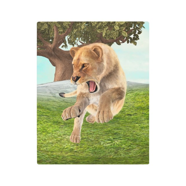 Hunting Lioness Metal Print (Front)